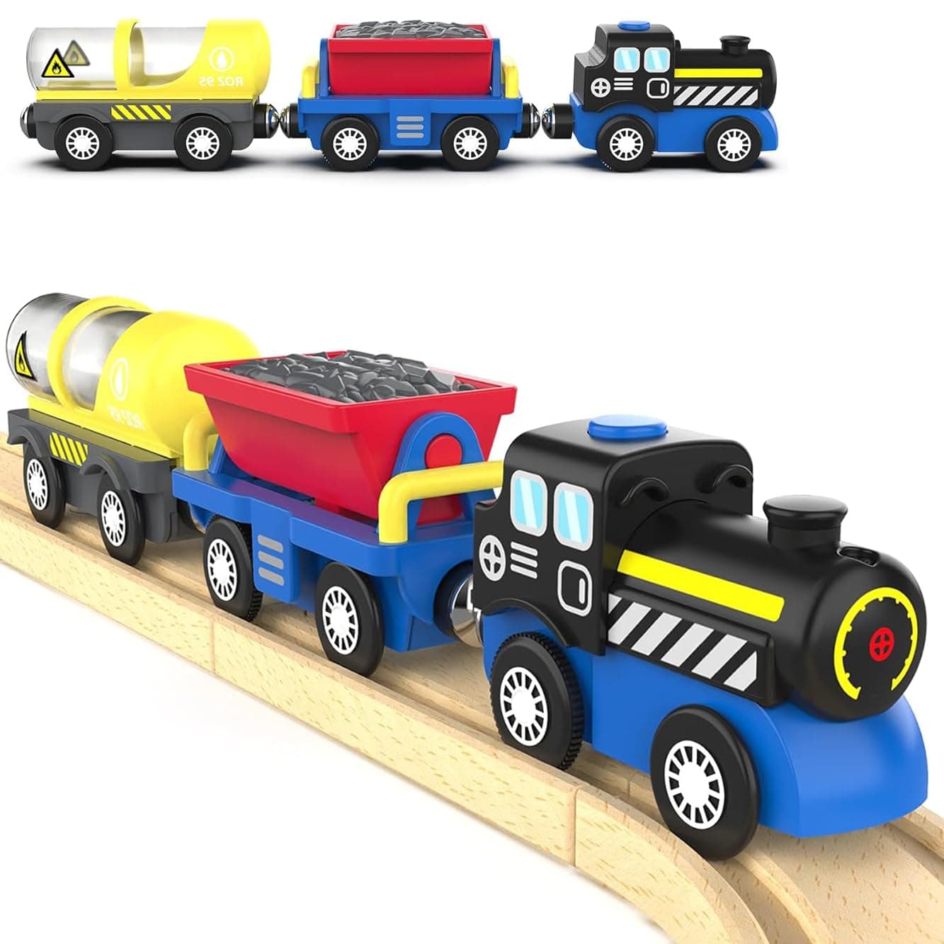 TOPLIVING Batteriebetriebene Lokomotive Zug 🚂 Holzeisenbahn Zubehör
