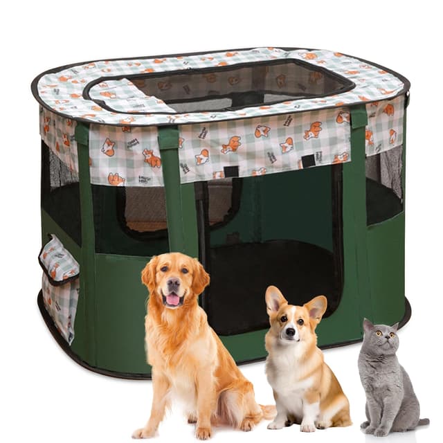 🐶🏡 Faltbarer Hundezäune, Welpenlaufstall Tierlaufstall - Dunkelgrün, 90 * 70 * 58 cm