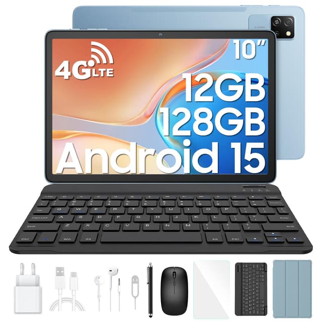 🔥 Blackview Tab 60 Pro Tablet Android 15 mit Tastatur 10 Zoll 🎮 12GB RAM+128GB ROM/2TB TF 🚀 7700mAh/Face ID/GMS/GPS(Blaue) - Angebot