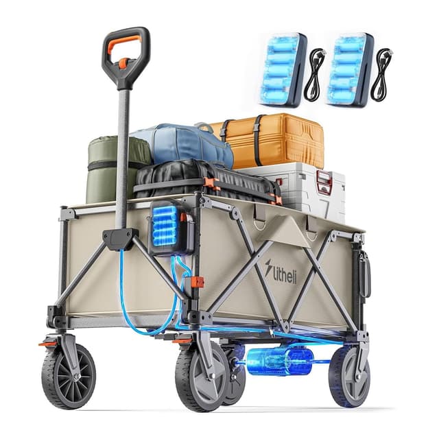 Litheli Elektrokarre Bollerwagen, Bollerwagen Faltbar - Beige W1 Pro mit 2 Akku