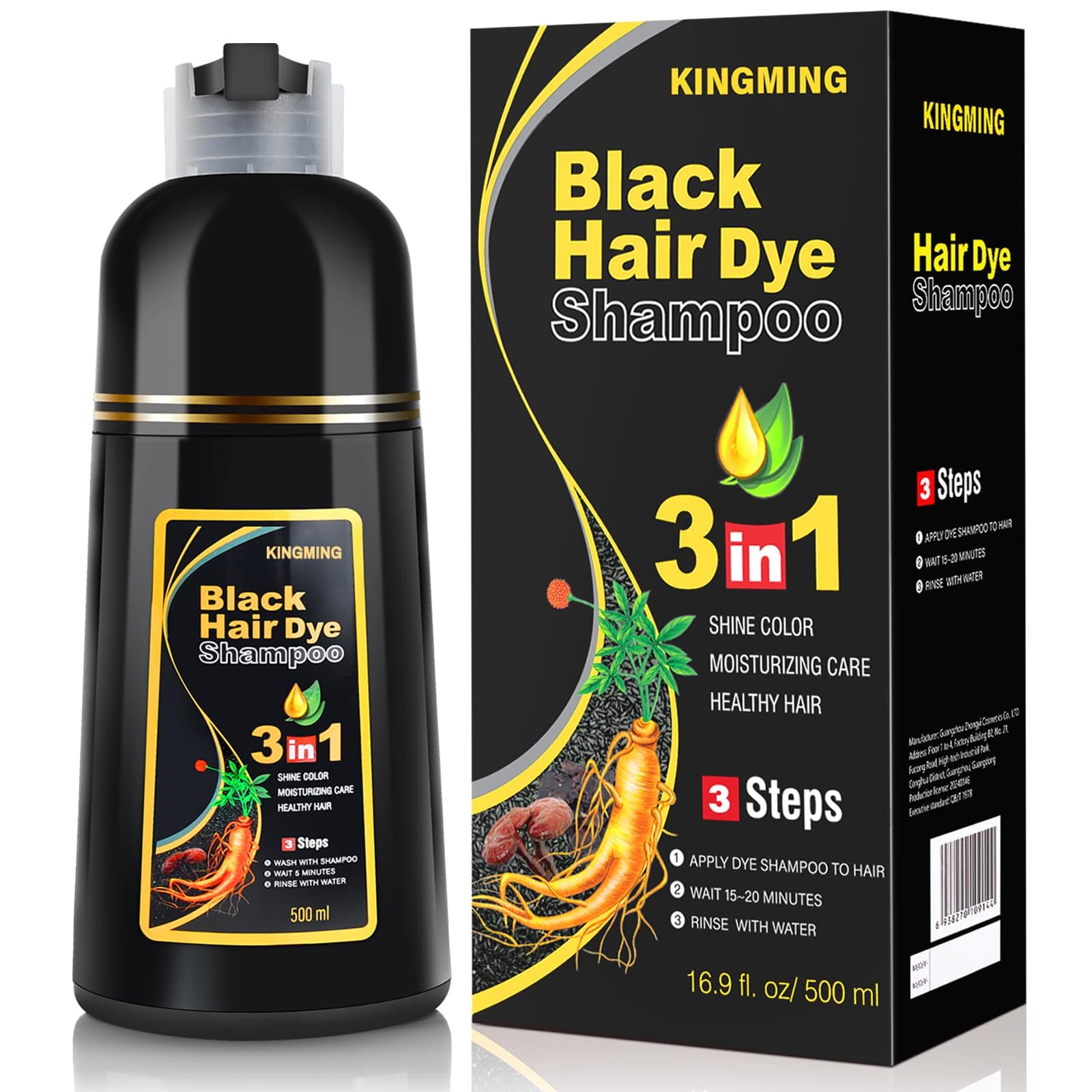 🖤🌟 Haarfarbe Schwarz Haarfärbeshampoo für Graues Haar 3-in-1 🌟🖤