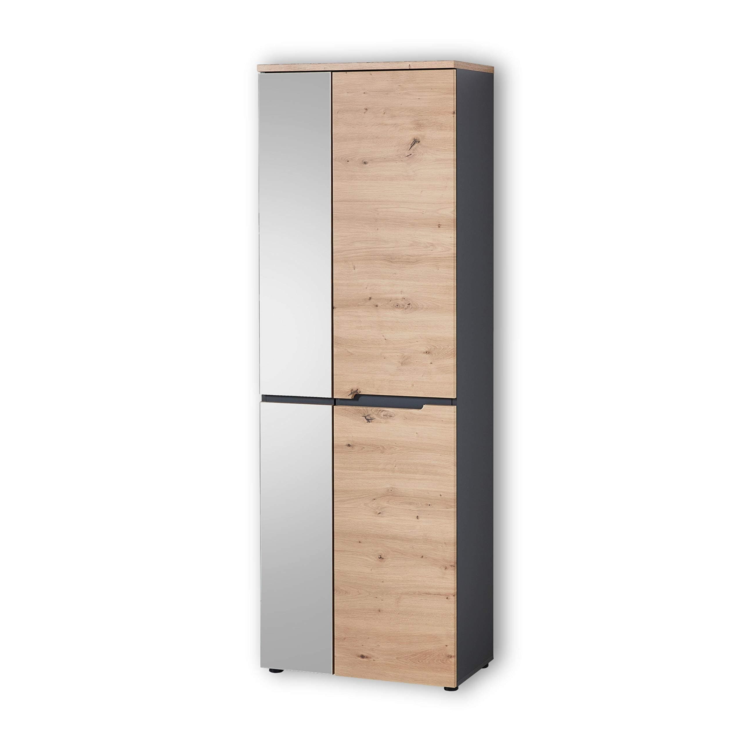 🌟🏡 Stella Trading MEMPHIS Garderobenschrank mit Spiegel in Artisan Eiche Optik, Graphit - Moderner Flurgarderoben Schrank