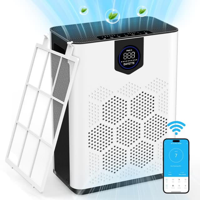 WIFI Luftreiniger Allergiker mit HEPA 14 Washbarer Filter, CADR 300m³/h für 120㎡ Wohnung Raucherzimmer, Luftfilter mit APP Steuerung, Timer, Air Purifier gegen Schimmel, Staub, Gerüche, Tierhaaren 120m² APP-Steuerung