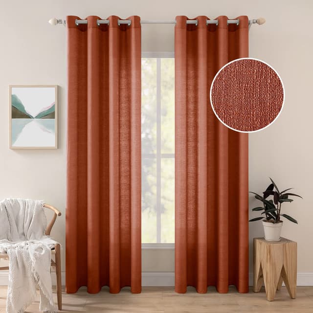 🌟 MIULEE 2er Set Voile Vorhang Sheer Leinenvorhang mit Ösen - Ziegelrot 225 x 140cm