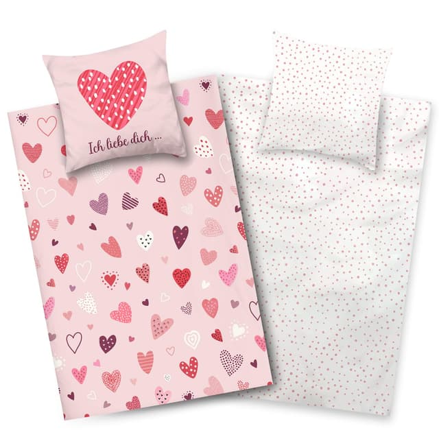 Aminata Kids Bettwäsche 135x200 Mädchen Lieblingsmensch Baumwolle Wende-Kinder-Bettwäsche-Set