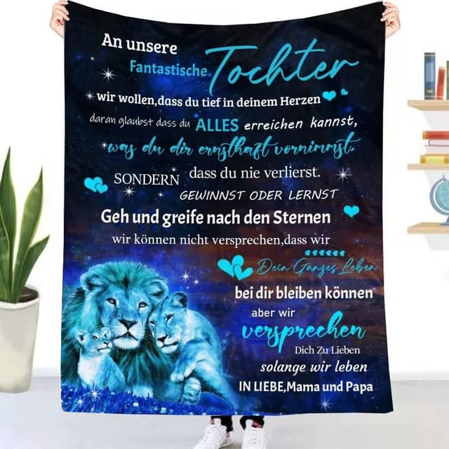 Personalisierte Kuscheldecke 🎁 Flauschige Decke für Tochter von Eltern 👨‍👩‍👧‍👧