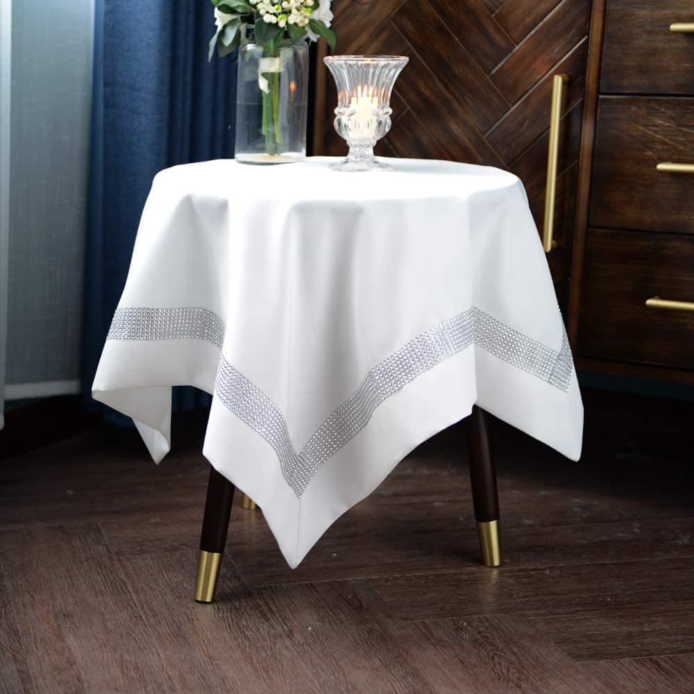 Quadratische Tischdecke mit Diamanten 🌟 Modernes Design für Restaurant Hochzeit Party Urlaub (Offwhite, 85 x 85 cm)