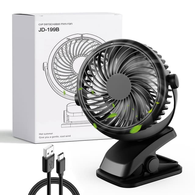 🌀 Gaeymy Mini Ventilator Akku mit Clip, USB-C Grow Ventilator Klein