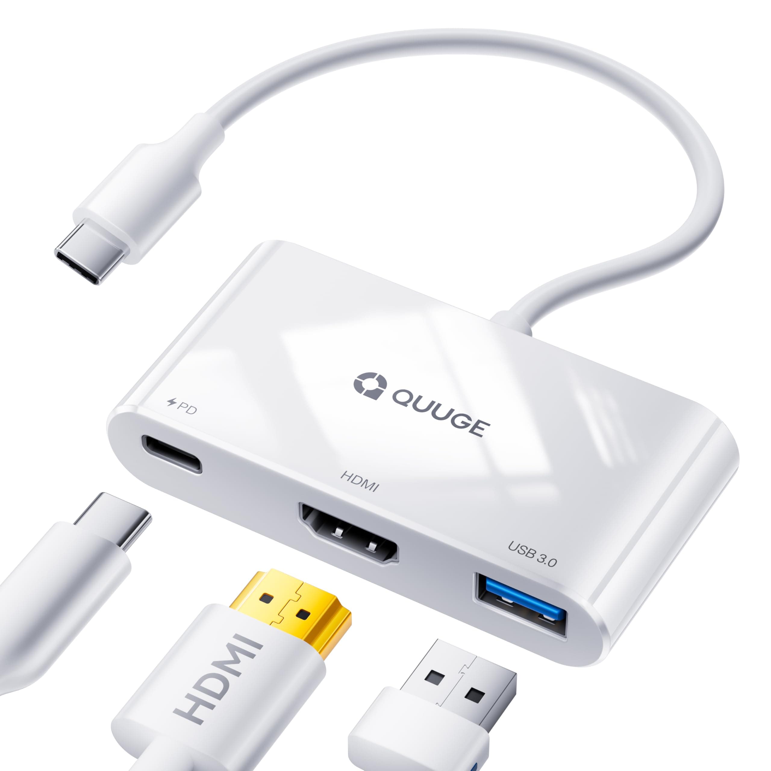 🔌 USB C Hub Multiport Adapter: QUUGE 3in1 USB C Hub mit 4K HDMI, 100 W Stromversorgung, USB 3.0 Datenanschluss