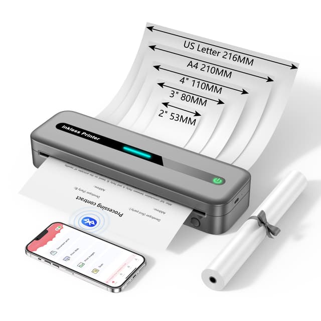 🌟 ASprink Mobiler Drucker Bluetooth | Thermopapier A4 M832 | Tragbarer Drucker 300DPI | Portable Printer A4 für Unterwegs | Grau
