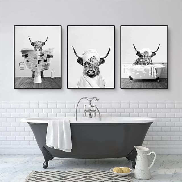 Trayosin 3er Poster Set 🐄 Lustige Hochland Kuh Badezimmer Bilder