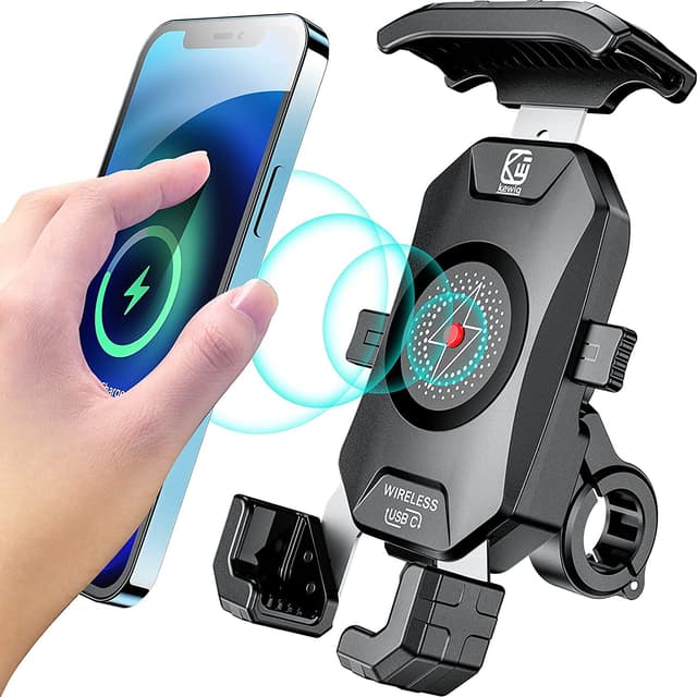 🚴‍♂️📱 KEWIG Handyhalterung Fahrrad, 15W kabellos und USB-C 20W, 360° Drehbar Motorrad Fahrrad Handyhalterung Wasserdicht