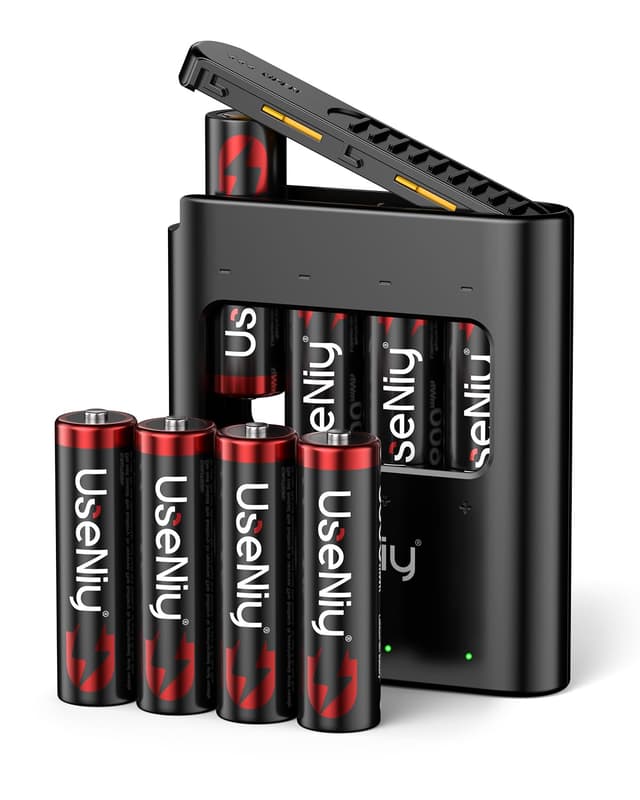 🔋🔌 UseNiy Lithium AA Akku 8 Stück mit Ladegerät - Wiederaufladbare AA Batterien