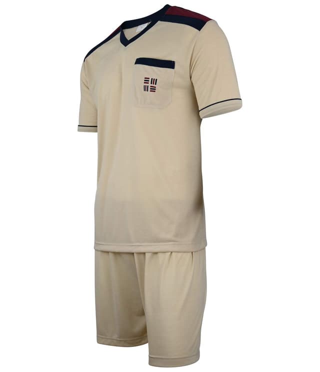 🌙 Solstice Herren Zweiteiliger Schlafanzug, Kurze Pyjama im Set, Gestreifte Nachtwäsche aus 100% Baumwolle (M bis 5XL) XXL [M2] Beige 🌟