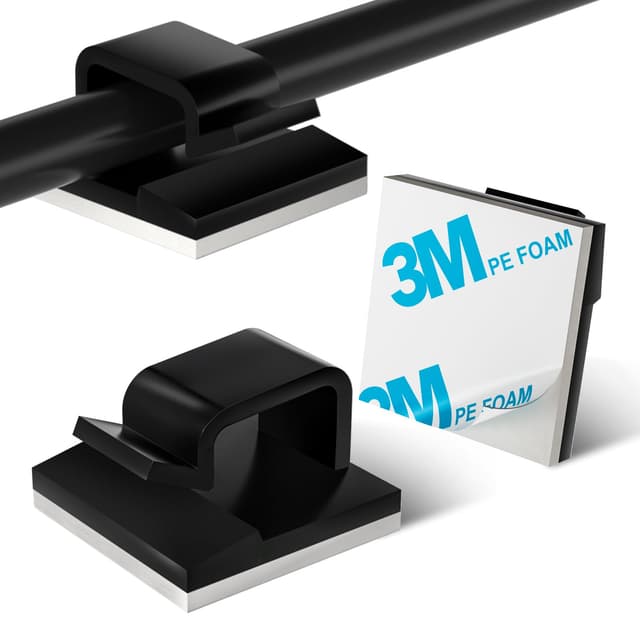 🔌 KGROTE 100 Stück Kabelhalter Selbstklebend 🌟 Kabelclips für Kabelmanagement - Kabelbefestigung Lichterkette (Schwarz)