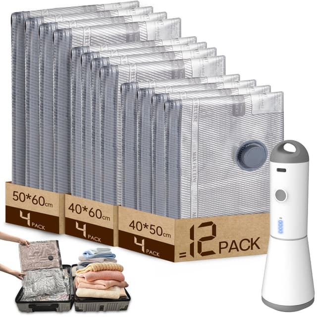 Vacbird Vakuumbeutel für Kleidung mit Kabelloser Vakuumpumpe, 12 Stück 🧳