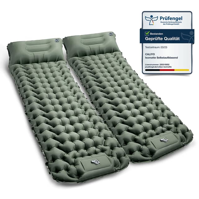 🏕️ CALIYO Isomatte Selbstaufblasend Camping 🌿 Verdickte Luftmatratze mit FußpressPumpe