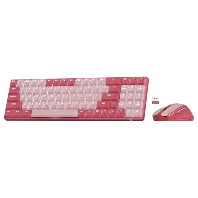 Redragon BS8772 Kabellose Tastatur- und Maus-Kombination 🌈 75% 78 Tasten 2,4Ghz Kabellose Low-Profile Tastatur mit Wiederaufladbarem Akku, Einzig Blaue Hintergrundbeleuchtung 2400 DPI Ergonomische Maus Rosa