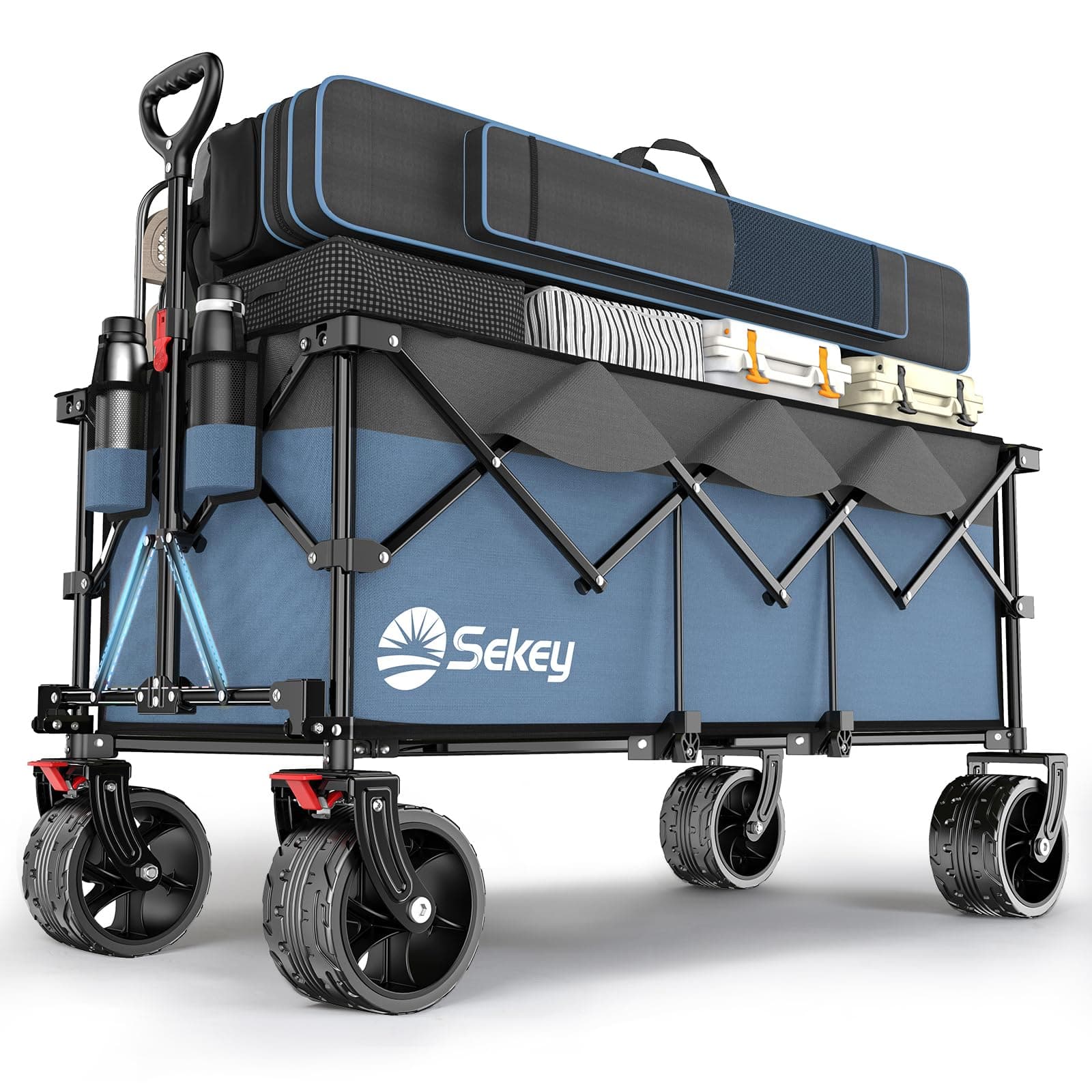 Sekey XXXL Bollerwagen Faltbar 300L 200KG Belastbar - XXXL-Super 4013, Blau mit Grau