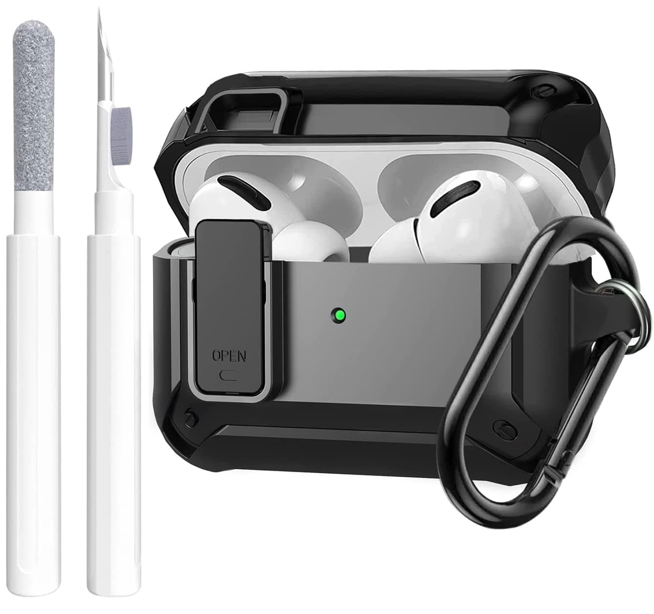 OTOPO für AirPods Pro 2/1 Schutzhülle Case 2023/2022 mit Reinigungsset Schwarz