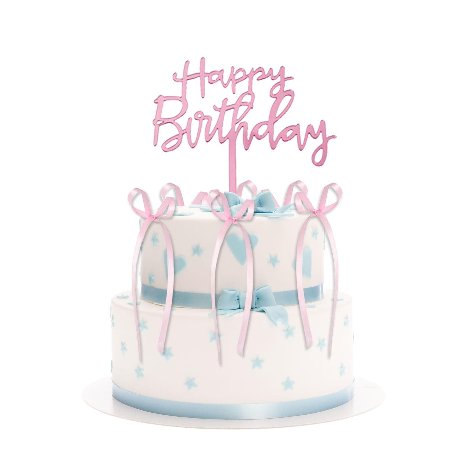 🎀 Kotkiddy Schleife Kuchenverzierer Band Kuchenverzierer mit Happy Birthday Schild Coquette Themen Party Vintage Kuchenverzierer für Herz Kuchen Vintage Kuchen (Pink) Rosa