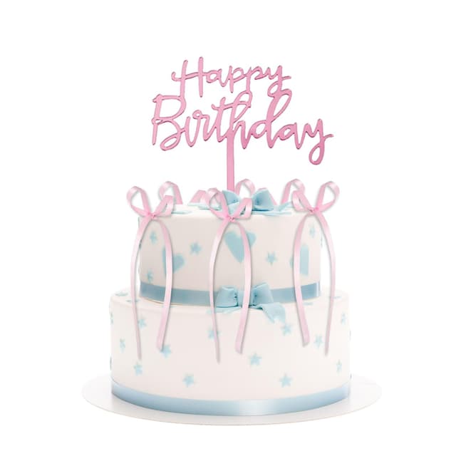 🎀 Kotkiddy Schleife Kuchenverzierer Band Kuchenverzierer mit Happy Birthday Schild Coquette Themen Party Vintage Kuchenverzierer für Herz Kuchen Vintage Kuchen (Pink) Rosa