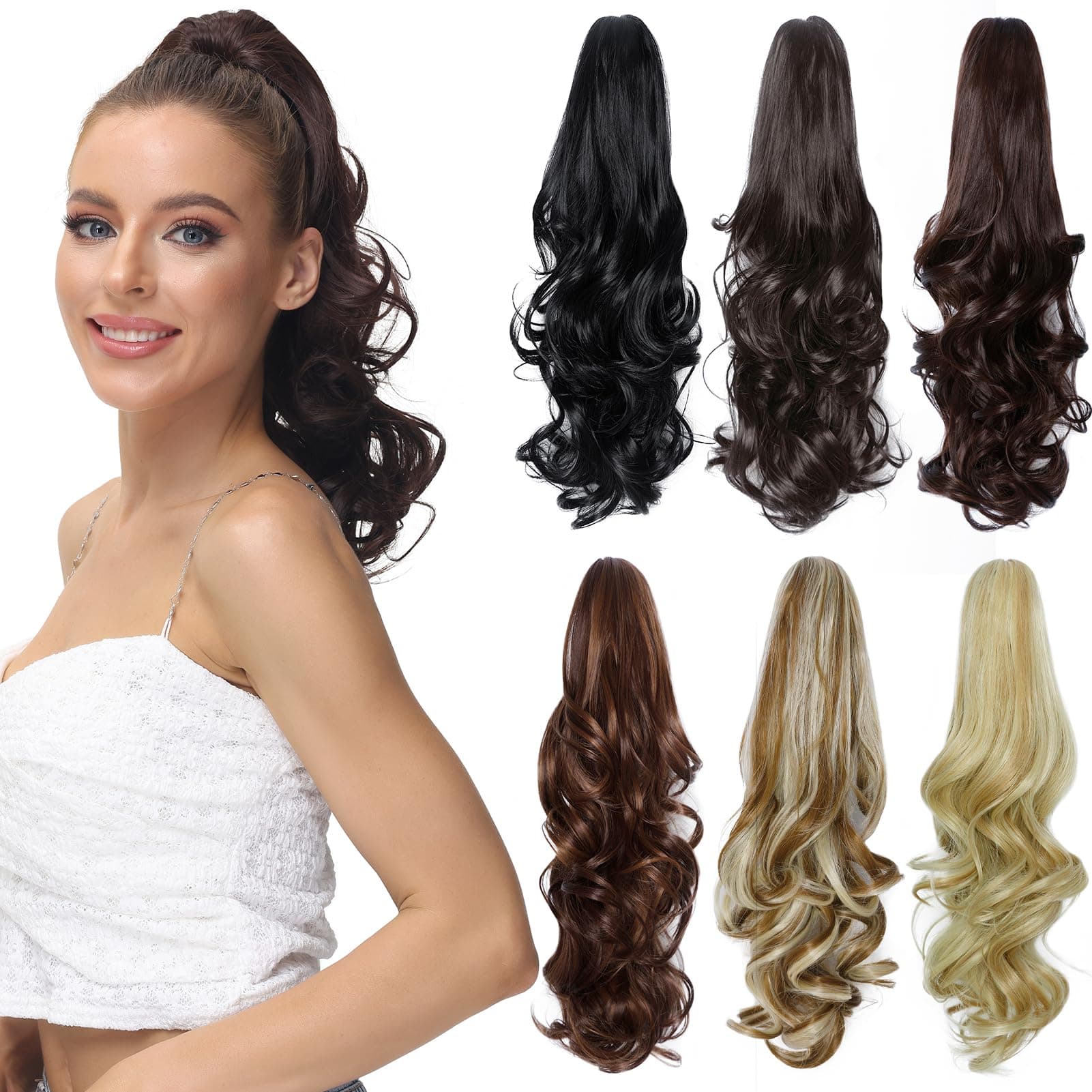 Luxiremi Ponytail Extension Zopf Lockiger Jaw Clips Pferdeschwanz mit Klammer 40cm Bronze Gelb Mix Blond Zopf Haarverlängerung Pferdeschwanz Haarteil für Damen Frau 🌟🎀