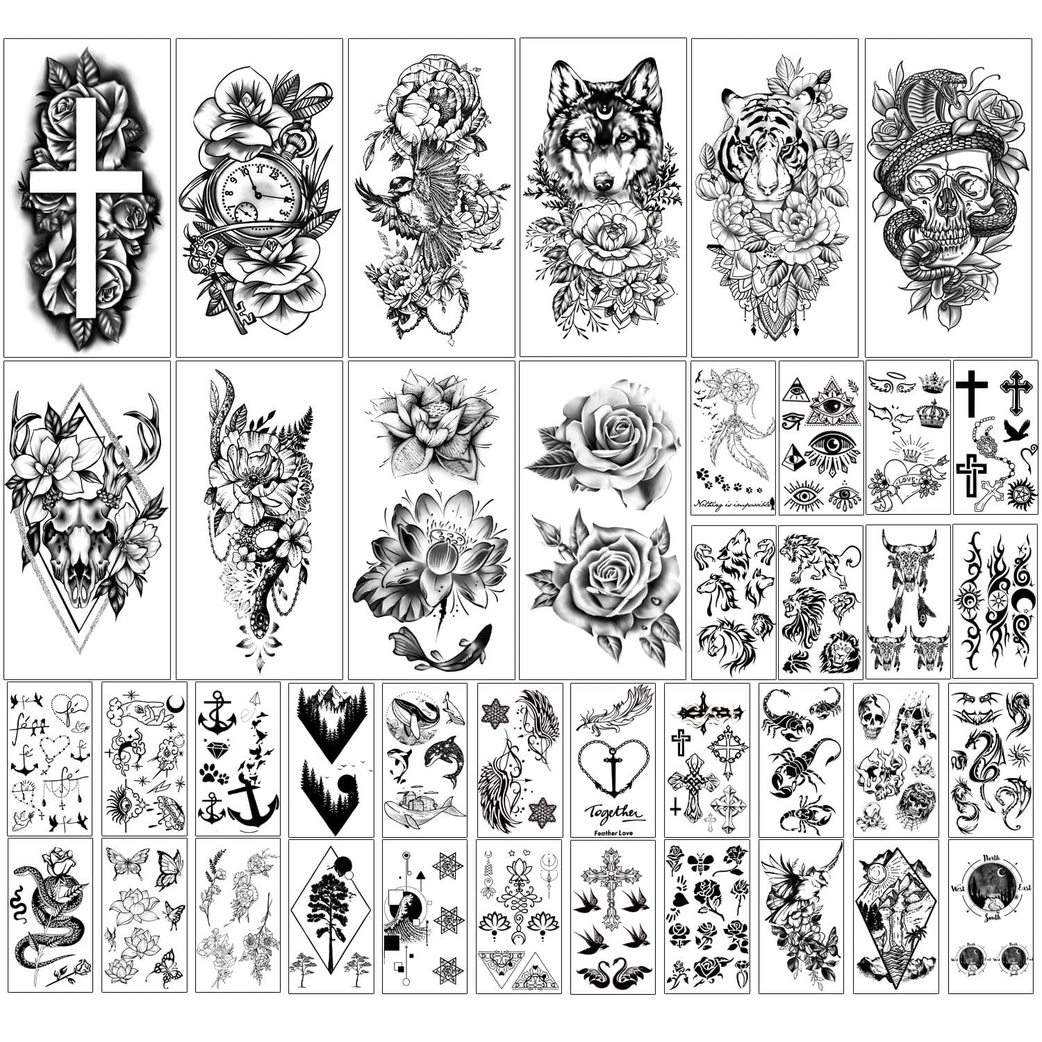 Kaieteur 40 Blatt Blumen und Tierkollektion Wasserdichte temporäre Tattoos 🦌🌸 Dauerhafte gefälschte Tattoos für Frauen und Mädchen