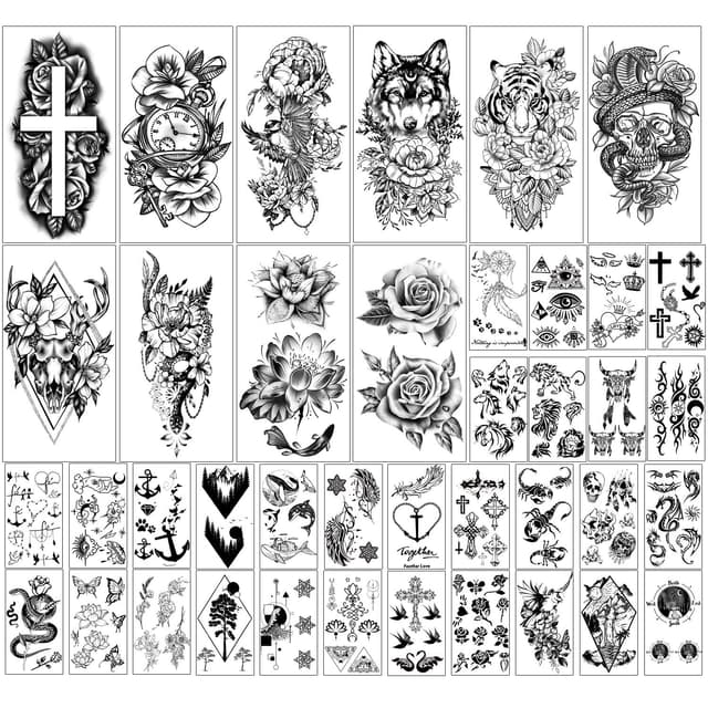 Kaieteur 40 Blatt Blumen und Tierkollektion Wasserdichte temporäre Tattoos 🦌🌸 Dauerhafte gefälschte Tattoos für Frauen und Mädchen