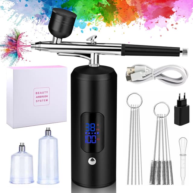 Daakro Airbrush Set, Spritzpistole mit Kompressor 38PSI Kabelloses Airbrush-Kit 🎨