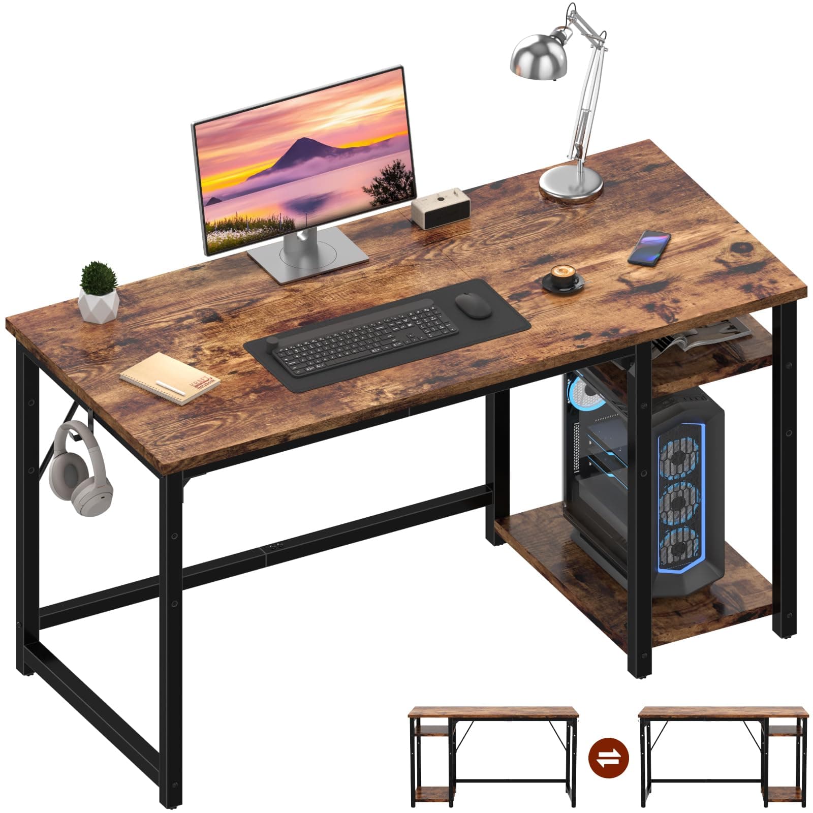 🌟 JUMMICO Schreibtisch 120cm mit Regalen - Rustikales Braun 🌟