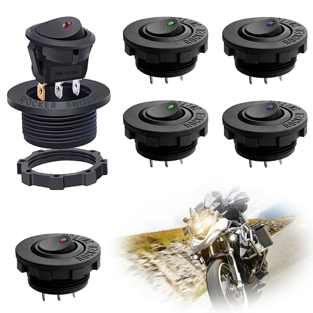 🚗 Riisoyu 6 Stück DC 12V 20A Runde Wippschalter kippschalter mit LED Licht für Auto Marine Boot 🛥️
