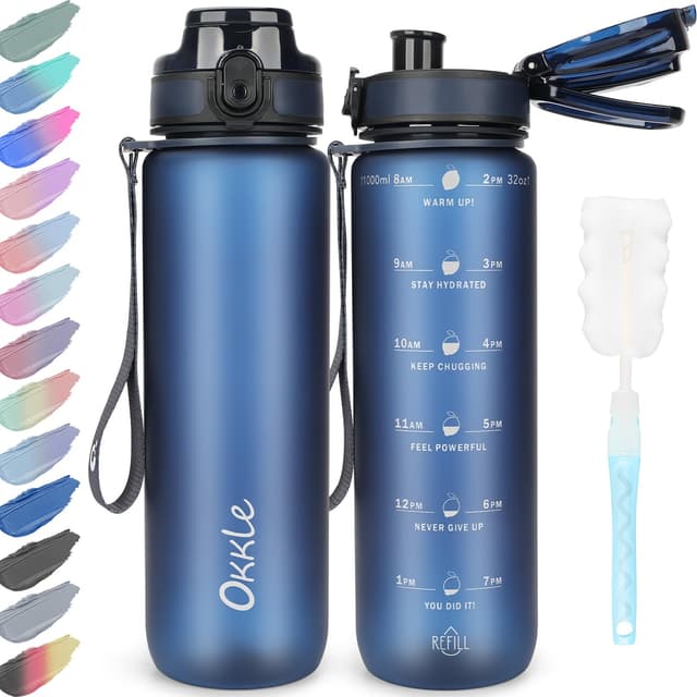 🌟 Super Angebot! OKKLE Trinkflasche 1L BPA-frei - Ideal für Fitness, Schule, Radfahren 🚴‍♂️