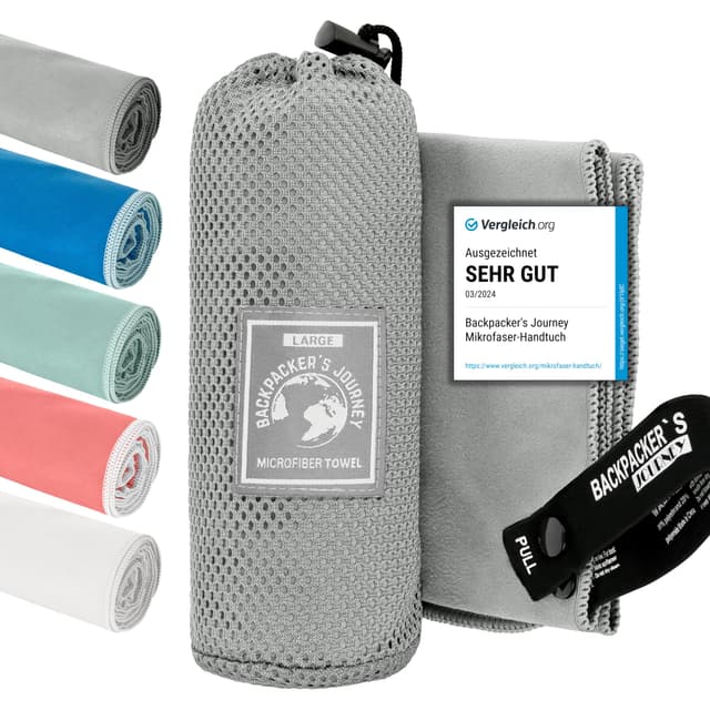 Backpacker's Journey Mikrofaser Handtücher Set XL&L Grau 🎒🌍