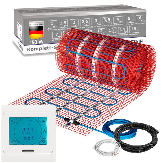 VILSTEIN Elektrische Fußbodenheizung 150W/m² - Komplett-Set - 10m² - 20m 🏠🛠️🌡️
