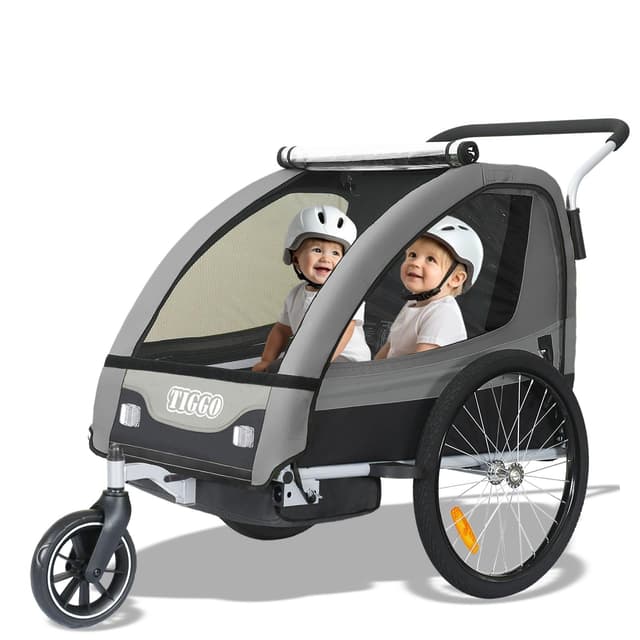 🚴‍♂️👶 Tiggo Kinderanhänger Jogger 2 in 1 Kinderfahrradanhänger Fahrradanhänger Anhänger 50402 Grau 🛒🌟