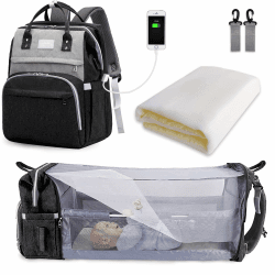 🎒😍 SNDMOR Wickeltasche Rucksack mit Bettfunktion - Schwarz und Grau 30L