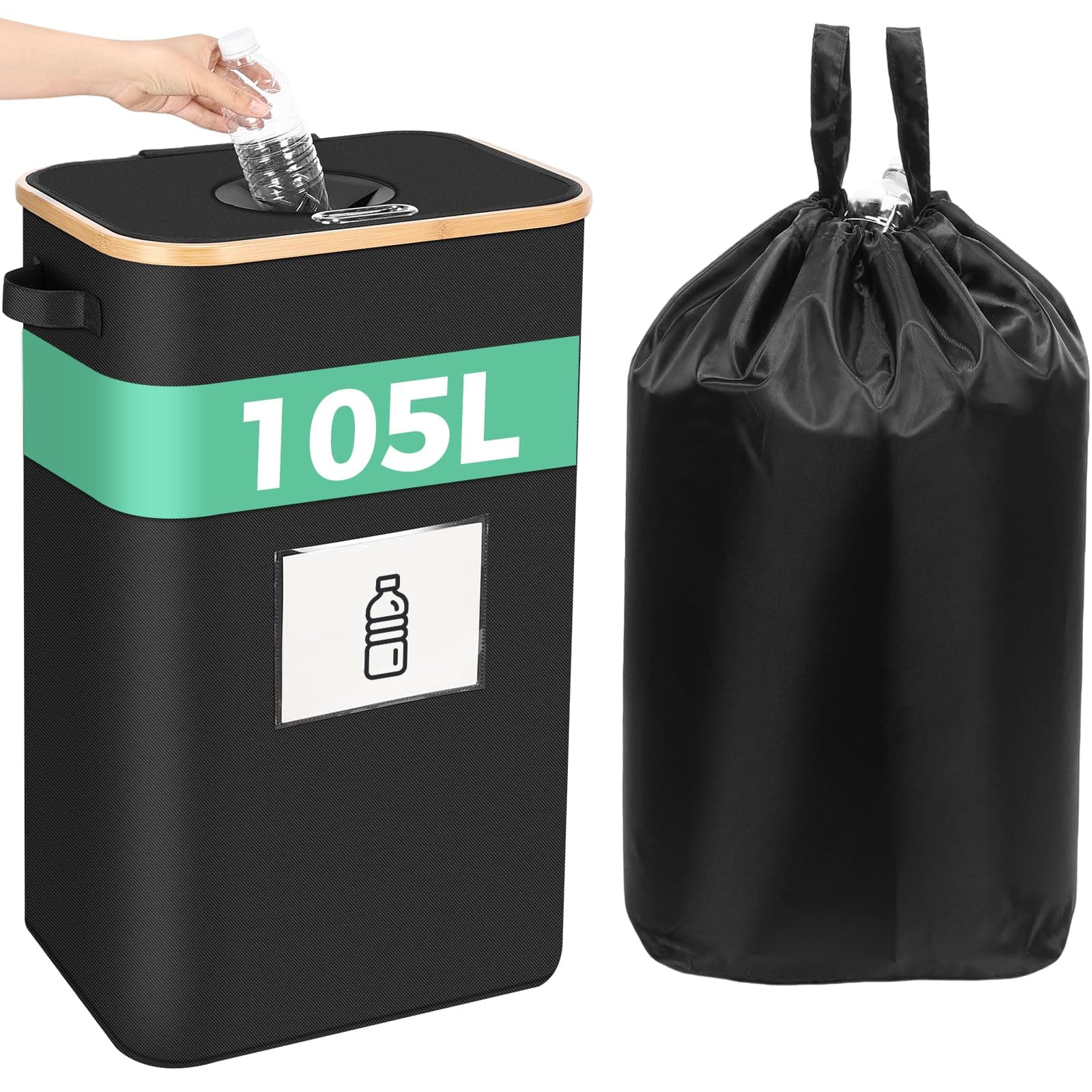 OUSFOT Pfandflaschen Sammelbehälte, 105L Leergut Sammelbehälter Schwarz 🌟🍾