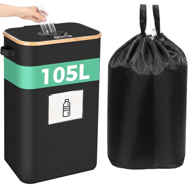 OUSFOT Pfandflaschen Sammelbehälte, 105L Leergut Sammelbehälter Schwarz 🌟🍾