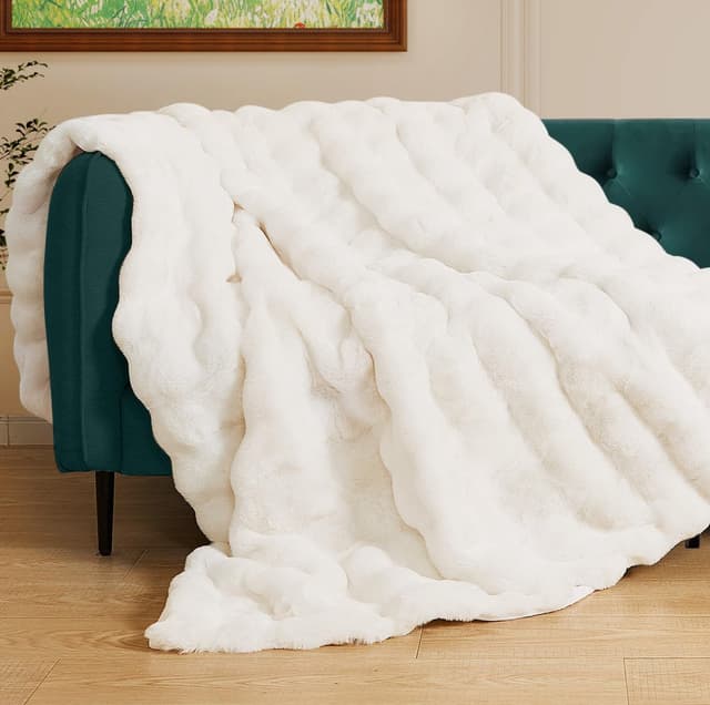 🌟 ORINOVA Flauschige Bubble Decke Beige 130x150 cm 🛋️ Kuscheldecke Flauschig Warm Decken Plüschdecke Sofadecke Kuschelig Wohndecke Bett Fleecedecke Beige 127x152 cm