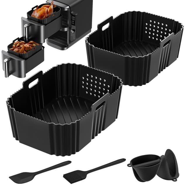 🔥 Glasflength Silikonform Heißluftfritteuse für Dual Zone Air Fryer, 2 Stück Airfryer Silikonform Wiederverwendbar Heißluftfritteuse Zubehör