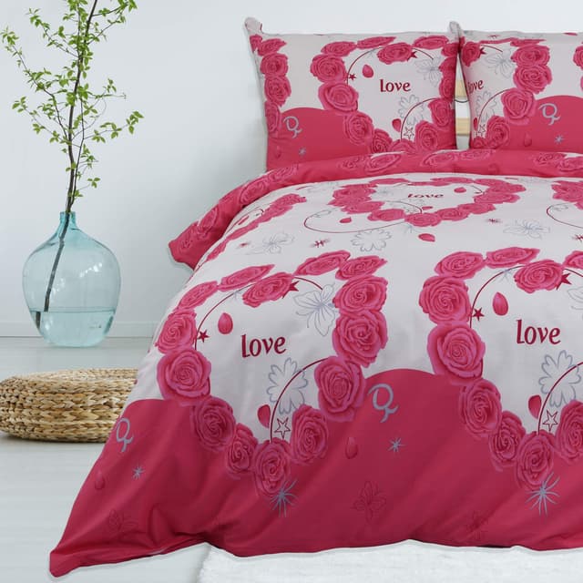 Buymax® Bettwäsche 155x220%100 Baumwolle 2-Teilig Bettbezug - Bettwäsche-Sets 155 x 220cm mit 1 mal Kissenbezug 80x80cm, ÖKO-TEX Renforcé-Bettdeckenbezug Set mit Reißverschluss 155x220 + 80x80cm Elay_pink