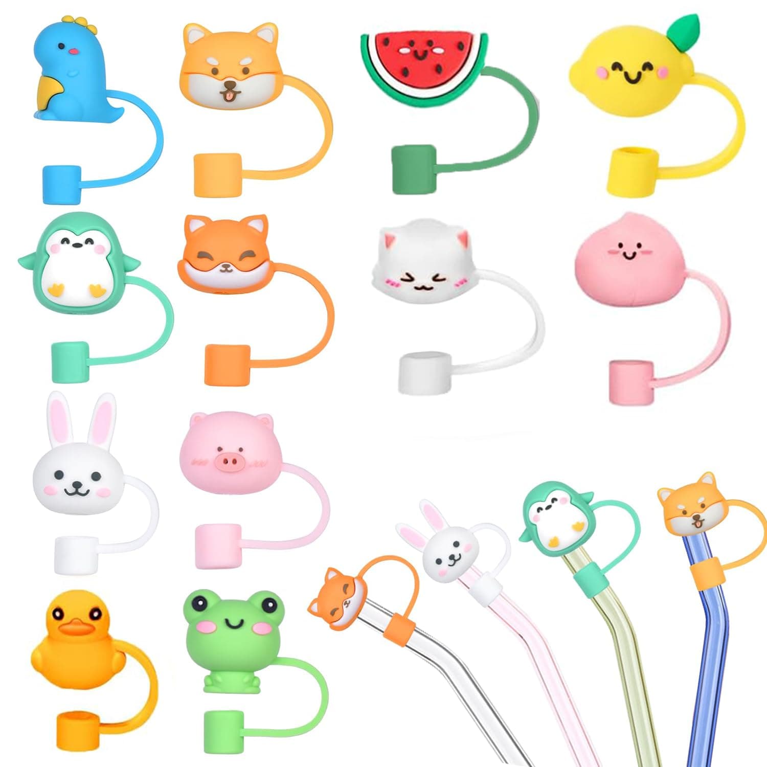 🥤🌈 RXKFIGX 12pcs Silikon Strohhalme Tipps Wiederverwendbare Strohhalme Abdeckung 🌈🥤
