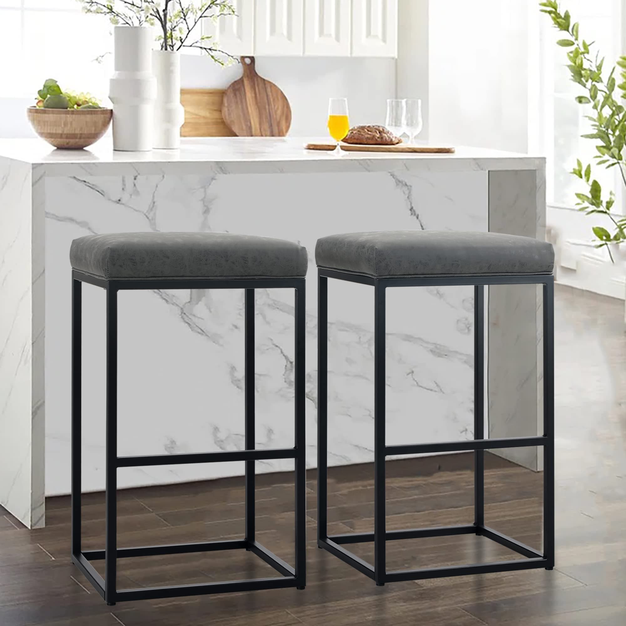 ALPHA HOME Barhocker 2er Set mit Fußstütze Grau 76cm 🪑🌟