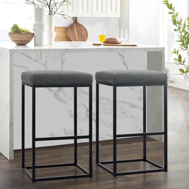 ALPHA HOME Barhocker 2er Set mit Fußstütze Grau 76cm 🪑🌟