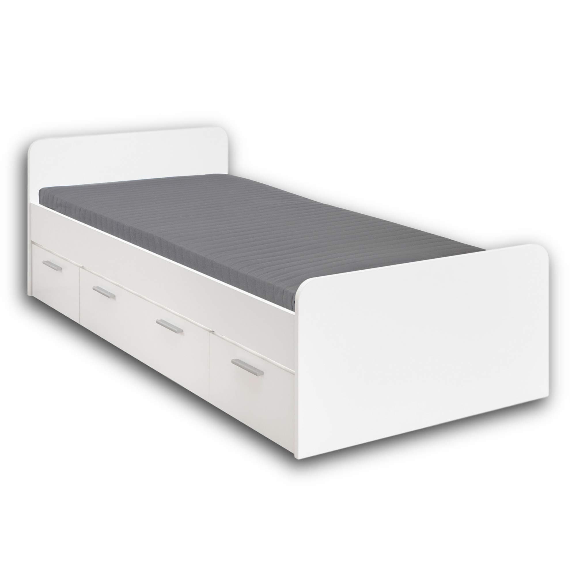 Stella Trading BIBO Stilvolles Einzelbett 90 x 200 cm mit Bettkasten - Komfortables Jugendzimmer Bett in weiß 🌟