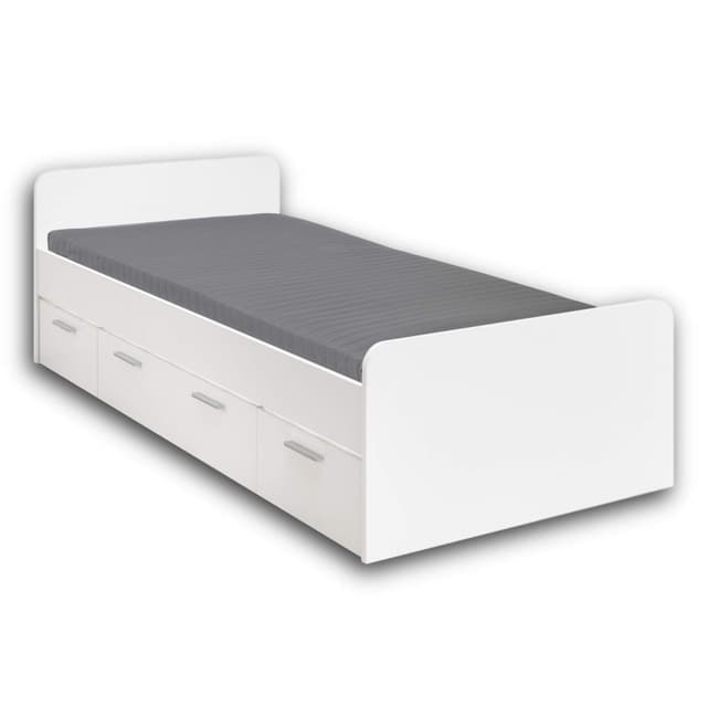 Stella Trading BIBO Stilvolles Einzelbett 90 x 200 cm mit Bettkasten - Komfortables Jugendzimmer Bett in weiß 🌟