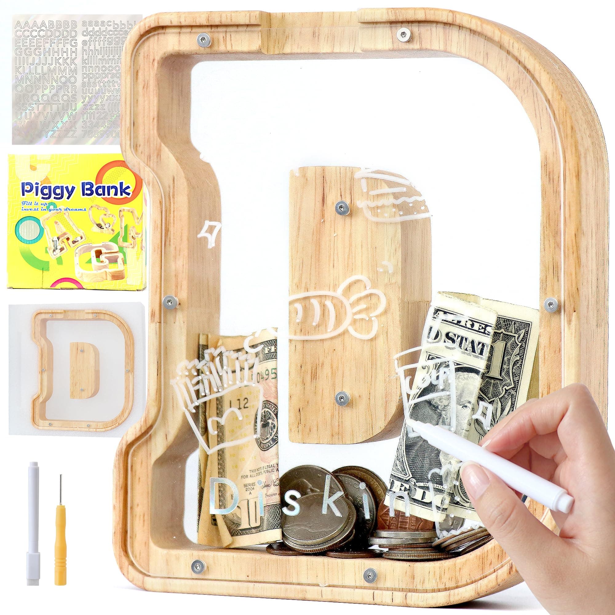 Lakpopya Spardose Kinder Buchstaben aus Holz für A-Z Personalisiert 😍