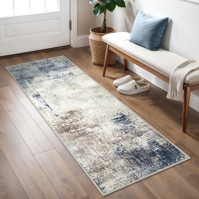🎨🏡 BEIMO Waschbarer Teppich Wohnzimmer | Abstrakt Design Teppich Schlafzimmer Kurzflor | Groß Teppich rutschfest Weiche für Badezimmer Esszimmer Flur | Blau 60x120cm