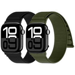 Yoohoo Nylon Solo Loop Band für Apple Watch - Schwarz/Armeegrün 38mm/40mm/41mm/42mm
